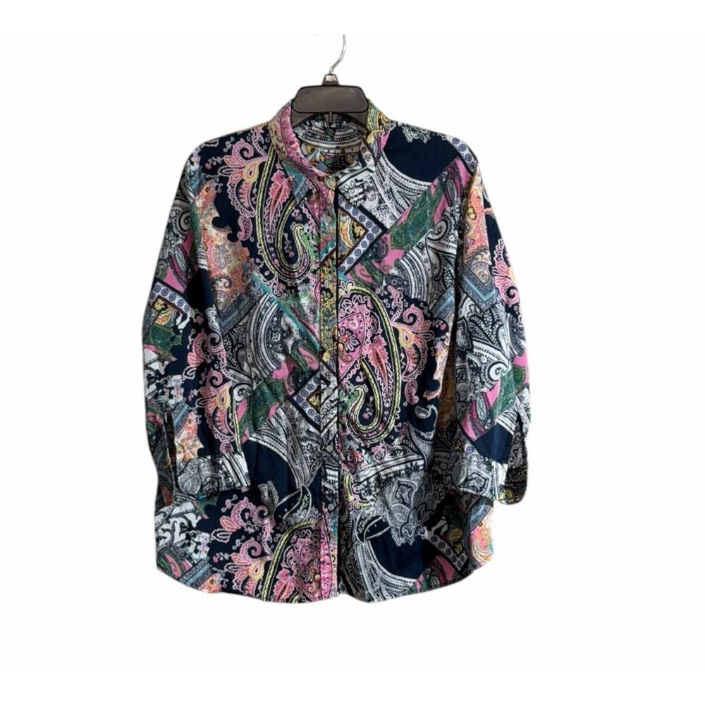 Lauren Ralph Lauren Button Shirt 2XL Patchwork Paisley Collared Multicolor